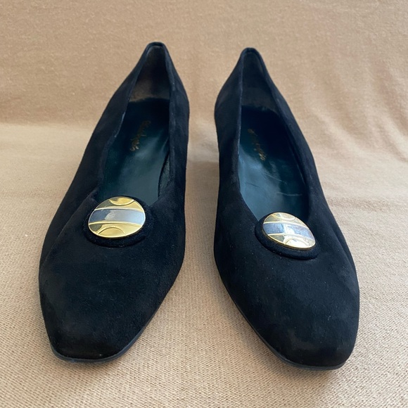 CLASSIC EL CORTE INGLES PUMPS SHOES ALMOND TOE BLOCK HEEL BLACK SUEDE 40 EU/9-D - Picture 3 of 12